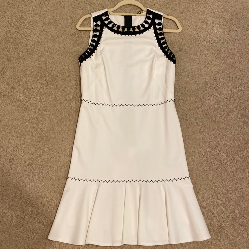 Kobi Halperin white dress with black beading & accents. Size M. EUC.